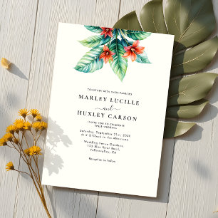Elegant Tropical Leaf Greenery Minimalist Wedding Invitation