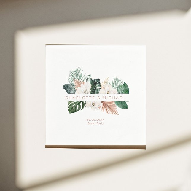 Elegant, tropical, leafy wedding napkin (Customer specific, elegant, tropical, leafy wedding napkins.)