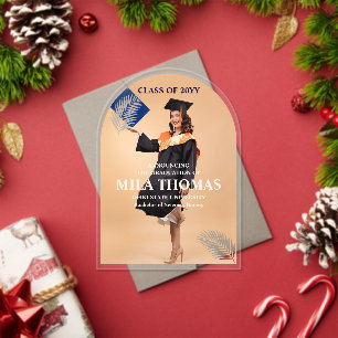 Elegant Tropical Leave Graduation Photo Acrylic In Acrylic Invitations