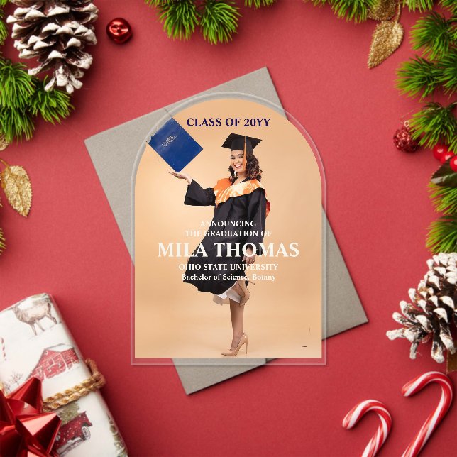 Elegant Tropical Leave Graduation Photo Acrylic In Invitations (Insitu (Holiday))