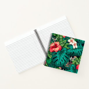 Elegant Tropical Leaves and Hibiscus Flowers   Notebook