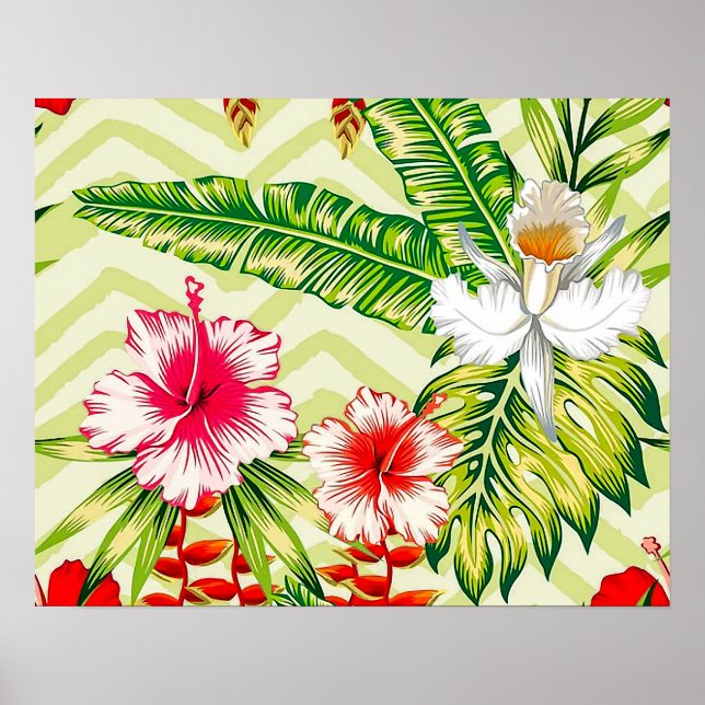 Elegant Tropical Leaves and Hibiscus Flowers | Poster (Front)