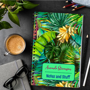 Elegant tropical leaves floral banana pattern notebook