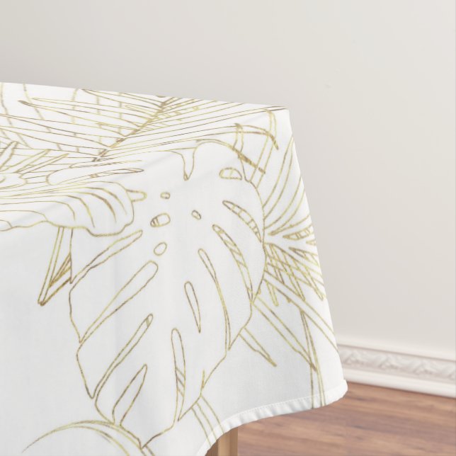 Elegant tropical leaves golden strokes design tablecloth (In Situ)