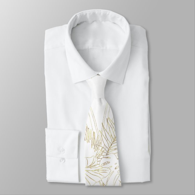 Elegant tropical leaves golden strokes design tie (Tied)