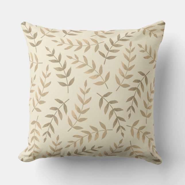 Elegant Tropical Leaves on Champagne Beige Cushion (Front)