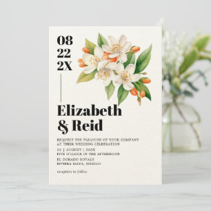 Elegant Tropical Mediterranean Citrus Wedding Invitation