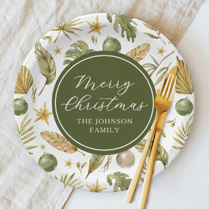 Elegant Tropical Merry Christmas Paper Plate