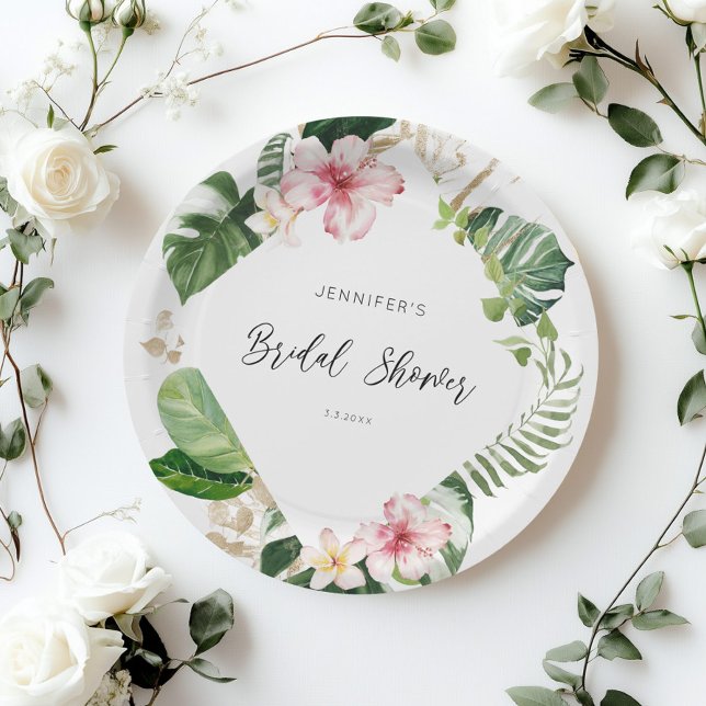 Elegant tropical monstera bridal shower paper plate (Creator Uploaded)