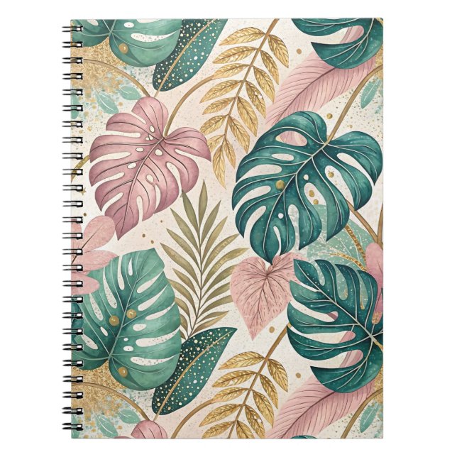 Elegant Tropical Monsteras Boho Notebook (Front)