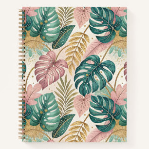 Elegant Tropical Monsteras Boho Notebook