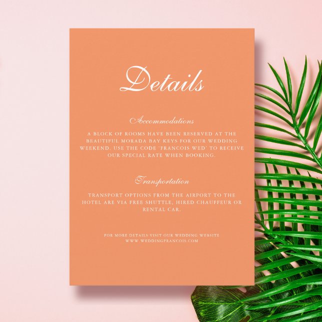 Elegant Tropical Orange Wedding Details Enclosure Card (Creator Uploaded)