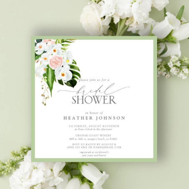 Elegant Tropical Orchid Watercolor Bridal Shower Invitation (Creator Uploaded)