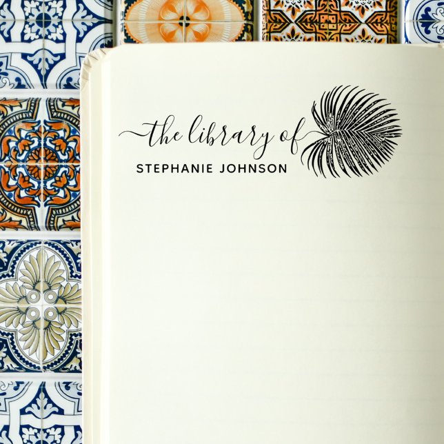 Elegant Tropical Palm Leaf Custom Library Book Self-inking Stamp (Creator Uploaded)