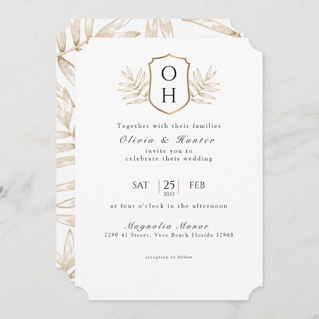 Elegant Tropical Palm Leaves Wedding Invitation (Front/Back)