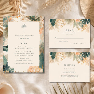 Elegant Tropical Palm Leaves Wedding RSVP Card