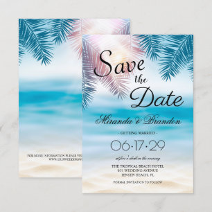 Elegant Tropical Palm Ocean Summer Beach Wedding Save The Date
