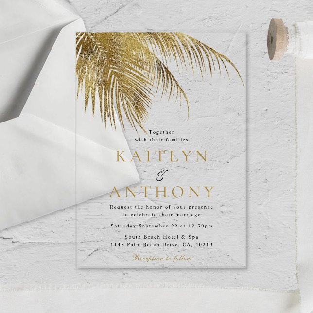 Elegant Tropical Palm Tree Beach Wedding Acrylic Invitations (Creator Uploaded)