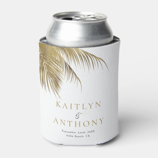 Elegant Tropical Palm Tree Beach Wedding Favour Can Cooler (Can Front)