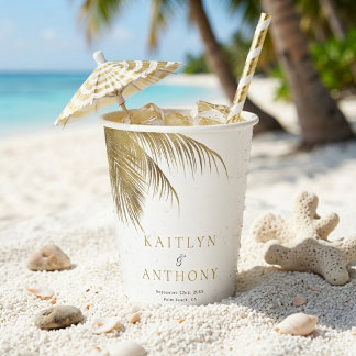 Elegant Tropical Palm Tree Beach Wedding Paper Cups