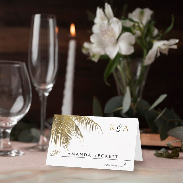 Elegant Tropical Palm Tree Beach Wedding Place Card (Creator Uploaded)