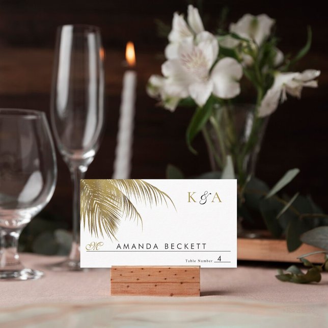 Elegant Tropical Palm Tree Beach Wedding Place Card (Creator Uploaded)