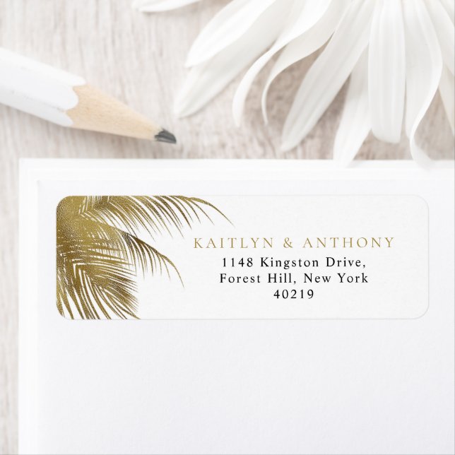 Elegant Tropical Palm Tree Beach Wedding Return Address Label (Insitu)