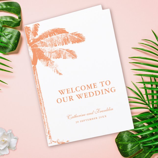 Elegant Tropical Palm Tree Folded Wedding Program (Vintage Boho Tropical Palm Wedding Program Folded)