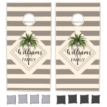 Elegant Tropical Palm Tree Monogram Beige Striped