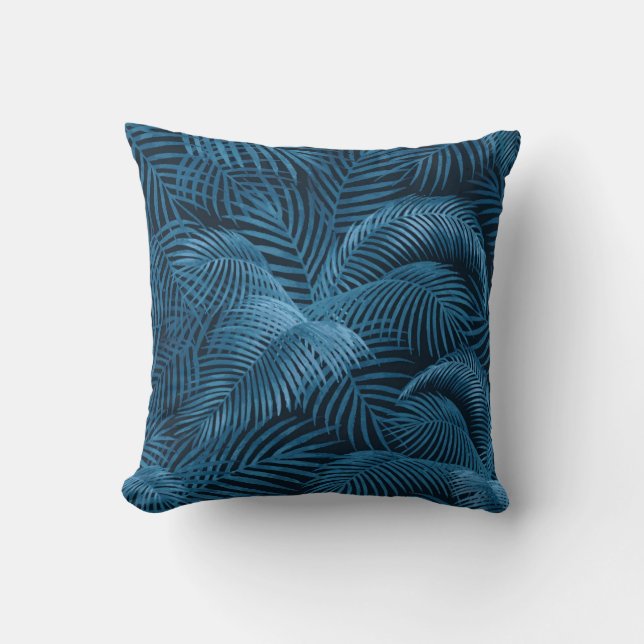 Elegant Tropical Palm Tree Pattern | Blue Azure Cushion (Front)