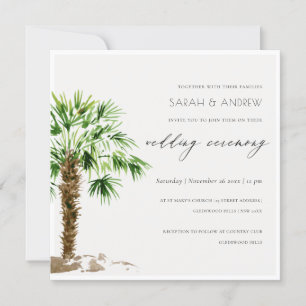 Elegant Tropical Palm Watercolor Wedding Invite