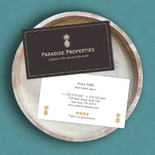 Elegant Tropical Pineapple Logo Business Card
