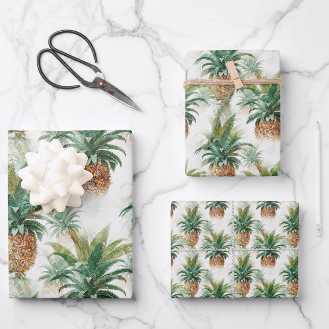 Elegant Tropical Pineapple Wrapping Paper Sheet (Front)