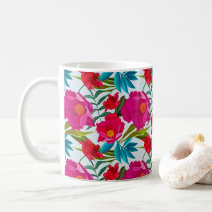 Elegant Tropical Pink And Red Flowers Coffee Mug