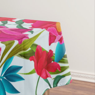 Elegant Tropical Pink And Red Flowers Tablecloth