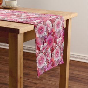 Elegant Tropical Pink And White Hibiscus Flower Short Table Runner
