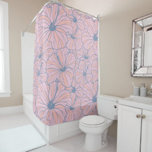 Elegant Tropical Pink Floral Hibiscus Pattern Shower Curtain