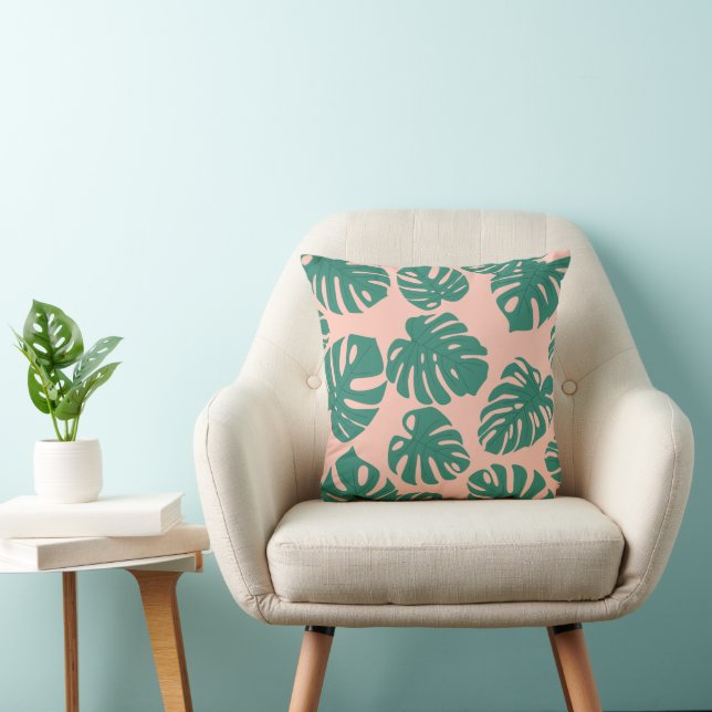Elegant Tropical Pink & Green Palm Leaves Pattern  Cushion (Chair)