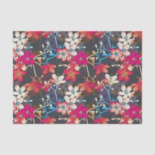 Elegant Tropical Pink Orange Flowers Tissue Paper