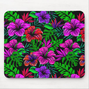 Elegant Tropical Pink Red Purple Hibiscus Flower Mouse Pad