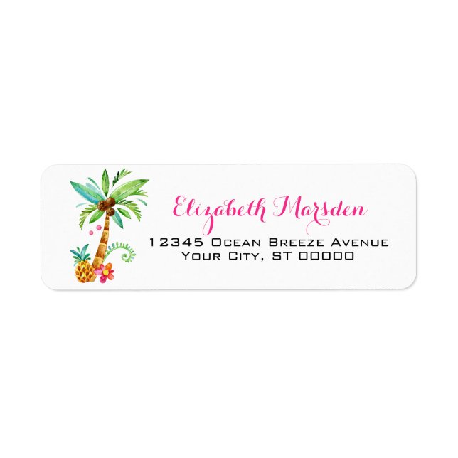 Elegant Tropical Pink Teal Floral Return Address Label (Front)