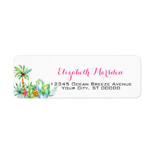 Elegant Tropical Pink Teal Floral Return Address Label