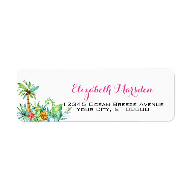 Elegant Tropical Pink Teal Floral Return Address Label (Front)