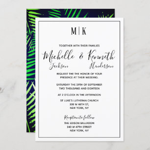 Elegant Tropical Print & Modern Typography Wedding Invitation