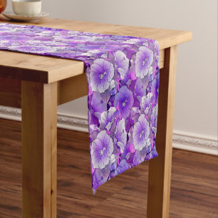 Elegant Tropical Purple And White Hibiscus Flower Short Table Runner