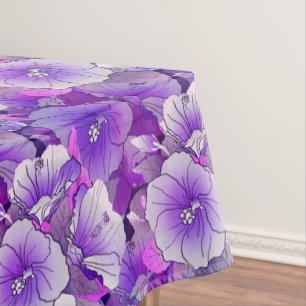 Elegant Tropical Purple And White Hibiscus Flower Tablecloth