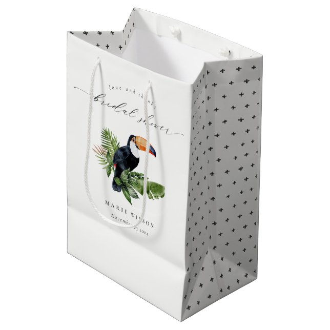 Elegant Tropical Rainforest Toucan Bridal Shower Medium Gift Bag (Front Angled)