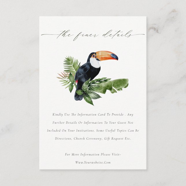 Elegant Tropical Rainforest Toucan Wedding Details Enclosure Card (Front)