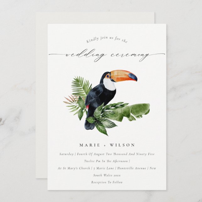 Elegant Tropical Rainforest Toucan Wedding Invite (Front/Back)