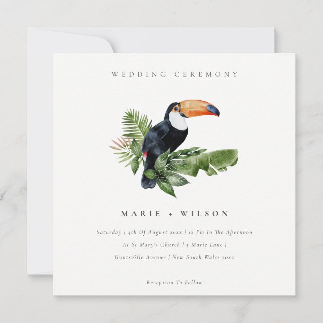 Elegant Tropical Rainforest Toucan Wedding Invite (Front)